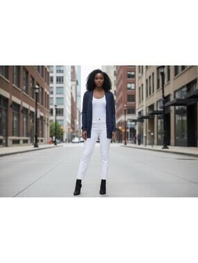 Navy Blue Open-Front Cardigan Sweater